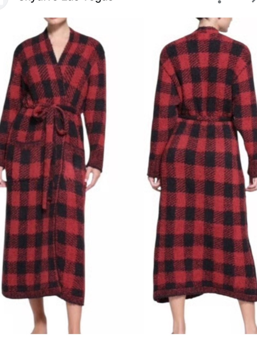 SKIMS Unisex Buffalo Plaid Knit Belted Robe - Red/Black | S/M